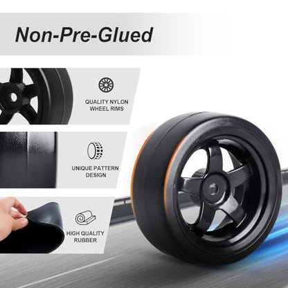 Hobbypark 12mm Hex 1/10 RC Drift Tires Hard Plastic and Wheels for Tamiya HPI Traxxas Kyosho Redcat HSP 1:10 Scale RC Drift Car Drifting (Set of 4)