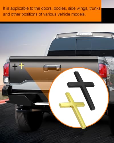 2PCS Metal Jesus Cross Car Emblem, 2.5"×1.8" 3D Silver Alloy Religious Jesus Christ Cross Badge Stickers, Self-Adhesive Automotive Christian Decals for Car Body, Tailgate, Window(Black+Golden) - color: Black+Golden