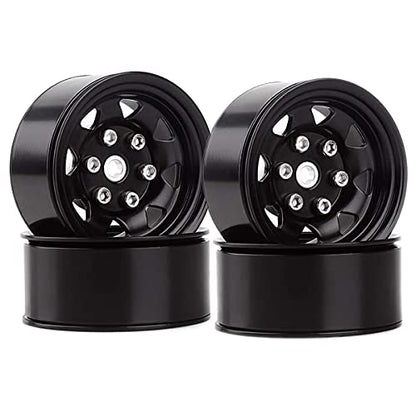 4PCS 1.55 inch Metal Beadlock Wheel Hub RC Car Aluminum Alloy Wheel Rim Compatible with 1/10 RC Crawler Car Model D90 TF2 Tamiya CC01 CC02 LC70 LC80 (Black) - color: Black