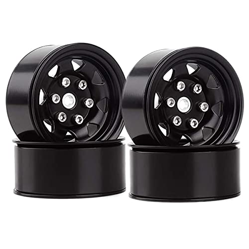 4PCS 1.55 inch Metal Beadlock Wheel Hub RC Car Aluminum Alloy Wheel Rim Compatible with 1/10 RC Crawler Car Model D90 TF2 Tamiya CC01 CC02 LC70 LC80 (Black) - color: Black