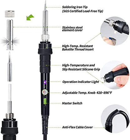 YIHUA 947-III 60W Soldering Iron Kit Temperature Adjustable 428-896°F 2-IN-1 Soldering Kit with Simple Soldering Iron Stand and Cleaning Sponge 110V US Power Plug - style: Basic Style - 2-IN-1 Analog Iron