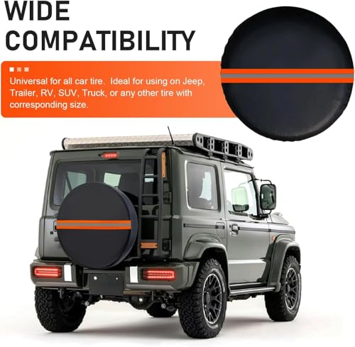 Car Spare Tire Cover, PVC Thickened Scratch-Resistant Spare Tire Storage Bag, Reflective Waterproof Sunscreen Storage Pouch with Elastic Rope, Universal for Most Vehicles (Orange)