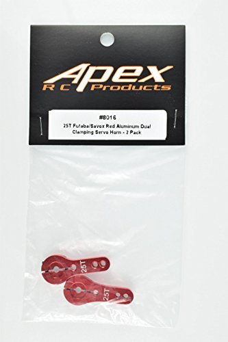 Apex RC Products 25T for Futaba Red Aluminum Dual Clamping Servo Horn - 2 Pack #8016