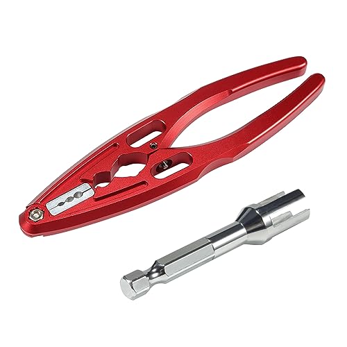 AMK RC Tool Kit Link Rod Ends Assembly 6.35mm Hex Bit Linkages Ball Joint Installing Equipment Shock Clamp 1/10 Scale Accessories for Axial SCX10 TRX4 (Red+Silver) - color: Red+silver