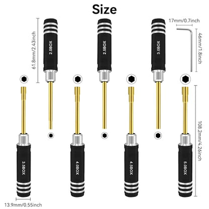 RC Nut Driver Set - Hex Nut Screwdriver Set 2.0mm 2.5mm 3.0mm 3.5mm 4.0mm 4.5mm 5.0mm RC Car Repair Tool Kit for Axial SCX24 Wheel Fixing RC Models Car Boat Helicopter 7Pcs Black