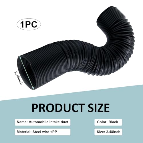 Air Intake Pipe, Retractable Flexible Air Guide Hose, High Temperature Resistant Modified Intake System Accessories, for Most Cars Trucks (Black #63 mm) - size: 1 PC #63 mm
