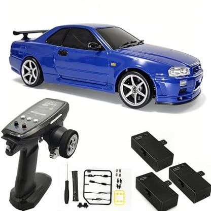 LDRC LD1899 RC Drift Car 1/18 RWD with 3 Batteries (Blue) - color: Gtr R34 Blue With 3 Batteries