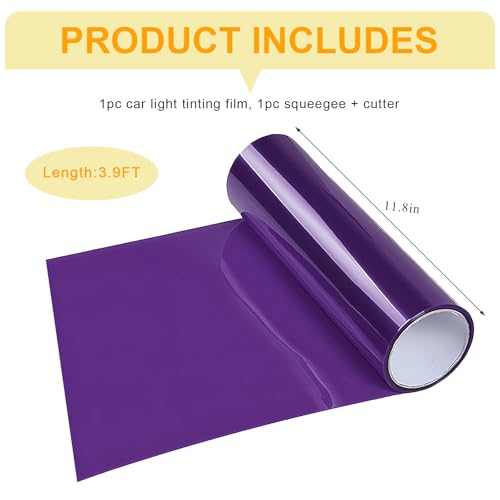 Car Headlight Vinyl Film, 48"×11.8" Self-Adhesive Car Headlight Tint Sticker with Squeegee & Cutter, Waterproof Wrap Film Roll for Vehicle Headlights Taillights Fog Lights (Purple) - color: Purple