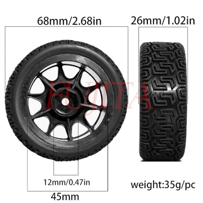 fujita 1/10 RC ON-Road Rubber Racing Tire Rim 68mm OD for 1/10 RC Rally Car Tamiya XV01 XV02 TT02 PTG HSP RGT Kyosho FAZER MK2 PTG （Black A） - color: Black a