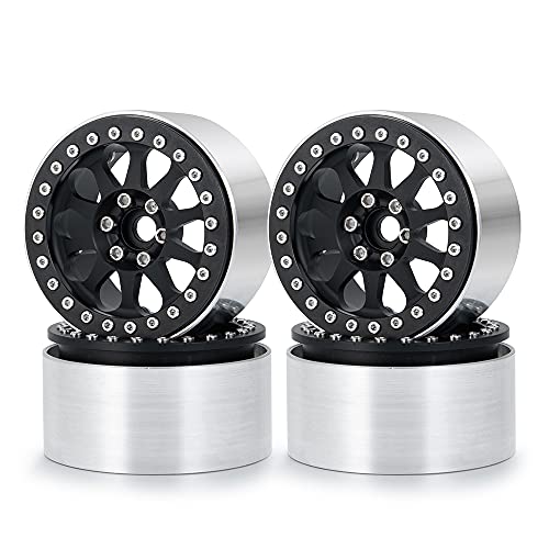 Benedict Harry 4Pcs Alloy 2.2" Beadlock Wheel Rims for 1:10 RC Rock Crawler Axial SCX10 RR10 Wraith 90048 90018 TRX4 12mm Hex (Black) - color: Black