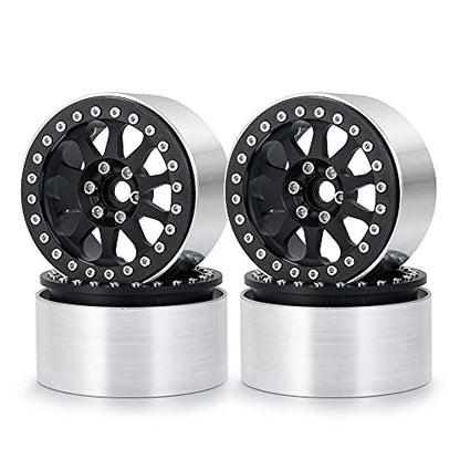 Benedict Harry 4Pcs Alloy 2.2" Beadlock Wheel Rims for 1:10 RC Rock Crawler Axial SCX10 RR10 Wraith 90048 90018 TRX4 12mm Hex (Black) - color: Black
