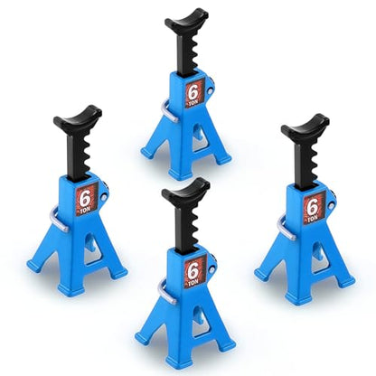 4pcs 1/24 RC Scale Metal Mini Toy Jack Stands for Simulation Compatible with 1/18 and 1/24 RC Crawler Cars SCX24, AX24, TRX4M, FCX24 (Blue) - color: Blue