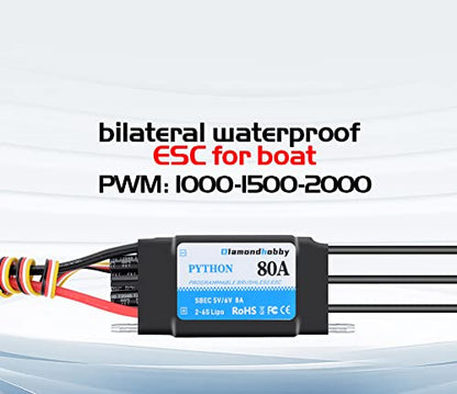 DH 80A 2-6S Waterproof Brushless ESC Electronic Speed Controller with 5V/6V 8A BEC and XT90 4.0mm Banana Head Connector for Model Ship RC Boat - size: 80A