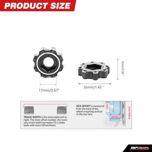 RCAWD for Pro-Line 1/8 8x32 to 17mm Zero Offset Aluminum Wheel Hex Adapters Upgrades Parts #PRO635600 - size: 17mm ZERO Offset