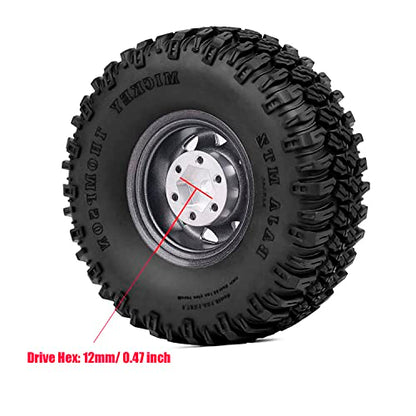 4PCS 1.55 inch Aluminum Metal Beadlock Wheels Rim Rubber Tires Set Replacement for 1/10 RC Crawler Car D90 TF2 Tamiya CC01 CC02 LC70 JIMNY Axial AX90069 Upgrade Parts (Grey) - color: Grey