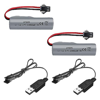 2PCS 3.7V 2000mAh Lipo Battery with USB Charging Cable SM-2P Plug for DE44 DE45 DE68 RC Cars, Remote Drift Vehicles, Trucks, Off-Road Vehicles, High-Speed Climbing Racing