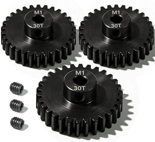 M1 Gear 30T 5mm Bore 3-Pack – High-Precision Hardened Steel Motor Pinion Gear for 1/8 1/10 RC Crawler, Monster Truck, Short Course Truck & Boat (Compatible with Traxxas Axial, FMS, HSP Redcat Losi) - style: M1 3Pcs 30T