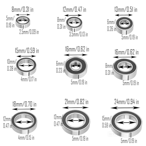 RC 27Pcs Bearings Kit Upgrades Part for 1/10 Maxx 4S / 89076-4,Rubber Sealed Precision Ball Bearings,Black - color: 1 Set - Black