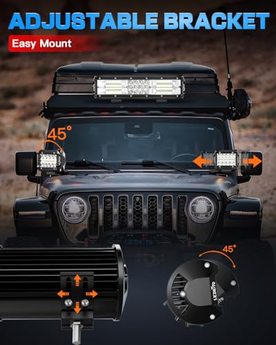 12In LED Light Bar and 2PCS LED Cube Pods Light with Wiring Harness | Spot Flood Combo Beam Triple Row with Rocker Switch Off Road Work Driving Lights for Je-ep Trucks ATV UTV SUV Tractor Pickup - size: LEDKITO 12InCW Light Bar+4In Pod Lights White