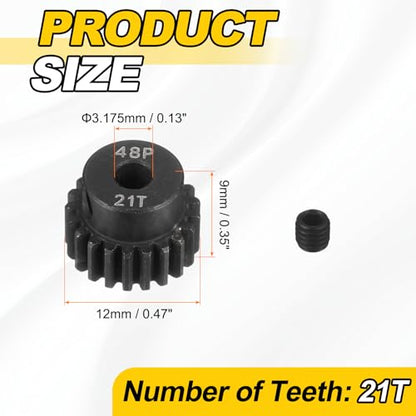 MECCANIXITY 48P Hardened Steel Pinion Gear, 21T 3.175mm Shaft Metal Motor Gear with Hex Key for RC Brushless Brush Motor Model Car Replace(Black) - size: 21T