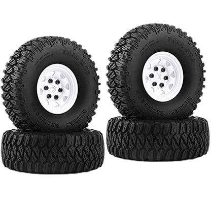 4PCS 1.55 inch Aluminum Metal Beadlock Wheels Rim Rubber Tires Set Replacement for 1/10 RC Crawler Car D90 TF2 Tamiya CC01 CC02 LC70 JIMNY Axial AX90069 Upgrade Parts (White) - color: White
