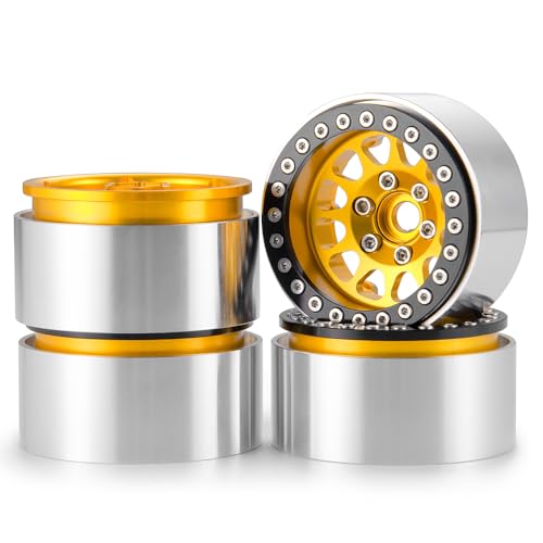 4Pcs RC Wheels 1.9 Aluminum Alloy Beadlock Wheel Rims for 1/10 SCX10 SCX10-II SCX10-III TRX4, TRX4 2021, TRX4 Sport RC Crawler Upgrade Pasrts(Gold + Black)