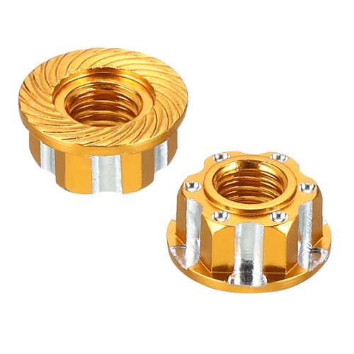 MECCANIXITY Hexagonal Nuts Aluminum M4 RC Wheel Carving Hex Nuts Dustproof Anti-Skid Mount Cap for 1/10 RC Model Car Trucks Off Road Car Upgraded Parts Pack of 2(Gold) - color: Gold
