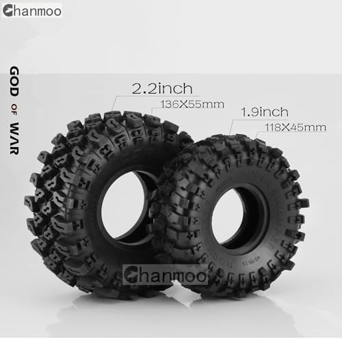 2.2 RC Crawler Tires 1/10 RC Rubber Slingers Grappler Mud Wheels Tyres For 1:10 Scale Rock Crawler Car Axial SCX10 90047 D90 TF2 Tamiya CC01 Traxxas TRX4 2.2in Beadlock Rims 4PCS