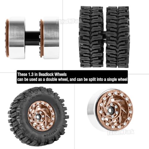 1.3 Dually Beadlock Wheels Tires for RC Crawler Car 1/18 TRX4M Ascent-18,1/24 SCX24 FCX24,RC Off Road Buggy Rally Truck Wheels and Tires,Adjustable Offset Wheel,7mm Hex Rims,Brown - color: Brown - (4Pcs 1.3 Beadlock Tires)