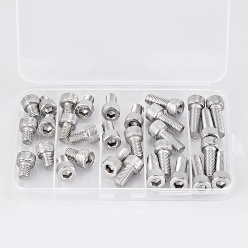 M8 x 10mm 12mm 16mm 20mm 25mm Hex Socket Head Cap Screws Bolts, 304 Stainless Steel, Metric Fully Threaded, Machine Allen Hex Drive, Bright Finish, Assortment Kit 30PCS - size: M8 x 10/12/16/20/25mm (30PCS)