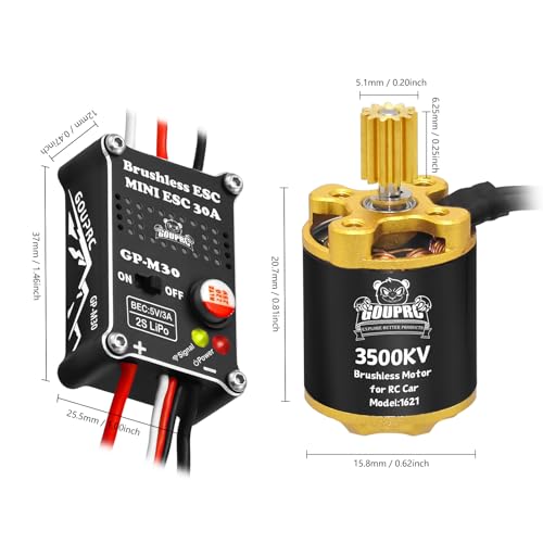GOUPRC Upgrade 30A Brushless ESC & 3500KV Outrunner Brushless Motor for 1/18 TRX4M/ Ascent-18 Redcat RC Crawler Car Buggy Trcuck - style: For Both TRX4M & Redcat 1/18