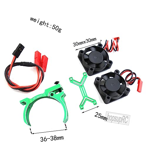 3660 540 550 Motor Cooling Fan with 36-38mm Adjustable Mount Upgrades Part for 1/10 Slash SCX10 TRX4,Aluminum High Speed Cooling Dual Fans 20000 RPM Heatsink Hops Up,Green - color: Green/36-38mm