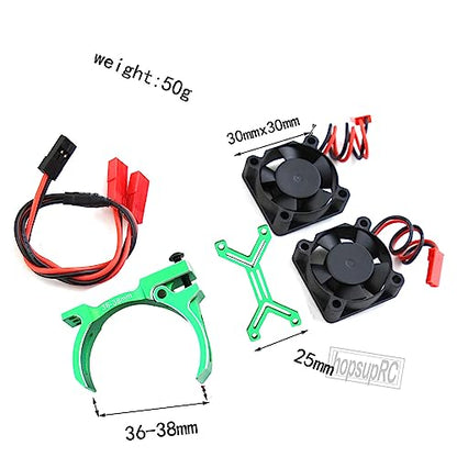 3660 540 550 Motor Cooling Fan with 36-38mm Adjustable Mount Upgrades Part for 1/10 Slash SCX10 TRX4,Aluminum High Speed Cooling Dual Fans 20000 RPM Heatsink Hops Up,Green - color: Green/36-38mm