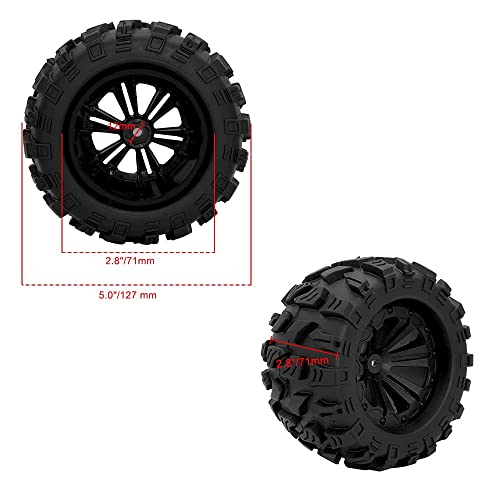 OGRC RC Truck Wheels and Tires 12mm Hex 1/10 Scale RC Monster Truck Buggy 2.8“ Pre Glued RC Tires and Rims with Foam Inserts for Traxxas Axial Redcat Rc4wd 1/10 RC Monster Truck Buggy