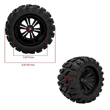 OGRC RC Truck Wheels and Tires 12mm Hex 1/10 Scale RC Monster Truck Buggy 2.8“ Pre Glued RC Tires and Rims with Foam Inserts for Traxxas Axial Redcat Rc4wd 1/10 RC Monster Truck Buggy