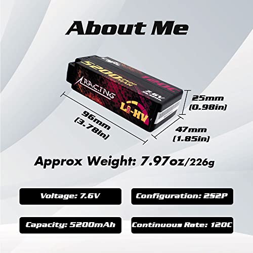 CNHL 2S Shorty Lipo Battery 5200mAh 120C 7.6V High Voltage Hard Case with EC3 Plug for RC Car Airplane Truck 1/8 1/10 RC Vehicles