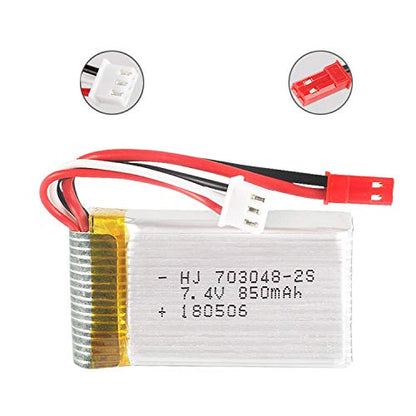 2 Pcs 7.4V 850mAH 20C Lipo Battery 703048 JST Plug for UDI U829A U829X MJX X600 Remote Control Car Boat Drone