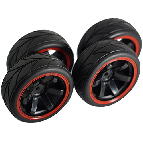 ShareGoo 12mm Hex Wheel Rims & Rubber Tires Compatible with Redcat HPI Tamiya HSP RC 1/10 on-Road Racing Touring Car (Pack of 4)