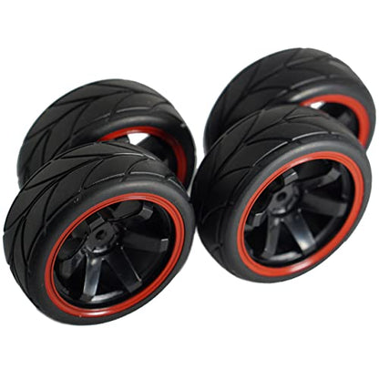 ShareGoo 12mm Hex Wheel Rims & Rubber Tires Compatible with Redcat HPI Tamiya HSP RC 1/10 on-Road Racing Touring Car (Pack of 4)