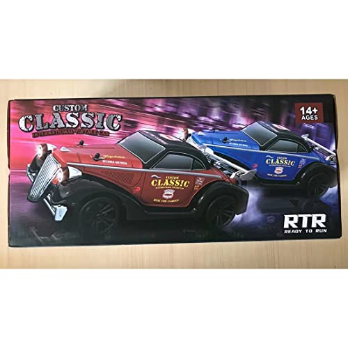 1/16 Scale 4WD Retro RC Drift Car with 35km/h Speed, 390 Motor, IPX4 Waterproof, LED Headlights, 2.4GHz Full Proportional Control Great Gift for Adults-Metal Blue - color: Metal Blue
