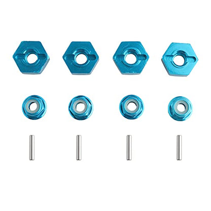 12mm Wheel Hex Hubs Drive Adapter 5mm Thick & Flange M4 Lock Nuts Aluminum for Redcat Axial HSP WLtoys Himoto RC Truck Model Car Upgrade Parts (Blue) - color: Blue