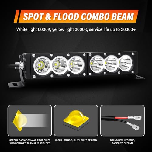 AUXTINGS 12 inch Single Row White LED Light Bar 60W Off Road Light Bar Spot Beam LED Work Light Truck UTV 4x4 Cars SUVs ATVs Boats Fog Driving Light with Wiring Harness kit - size: 12 inch white