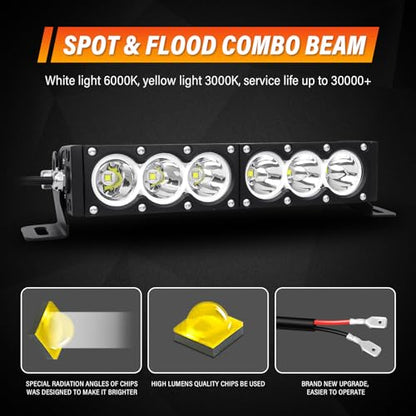 AUXTINGS 12 inch Single Row White LED Light Bar 60W Off Road Light Bar Spot Beam LED Work Light Truck UTV 4x4 Cars SUVs ATVs Boats Fog Driving Light with Wiring Harness kit - size: 12 inch white