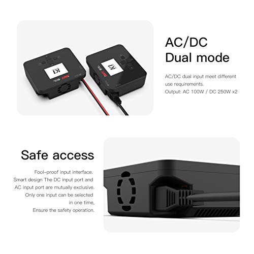 ISDT K1 AC 100W DC 2 x 250W 10A Dual Channel Lipo Battery Balance Charger, XT60 Smart Charger for 1~6S LiPo/LiIon/Life/LiHV 1~10S Pb 1~16S NiCd/NiMh