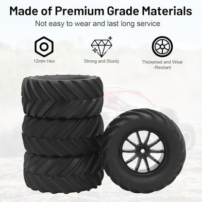 12mm Hex RC Truck Tires, daitoku RC Tires and Wheels for TRAXXAS 1/16 E-Revo Rlaarlo HSP 94186 16208 16209 16210 WLtoys 144001 MJX16208 HBX2105A 3101A