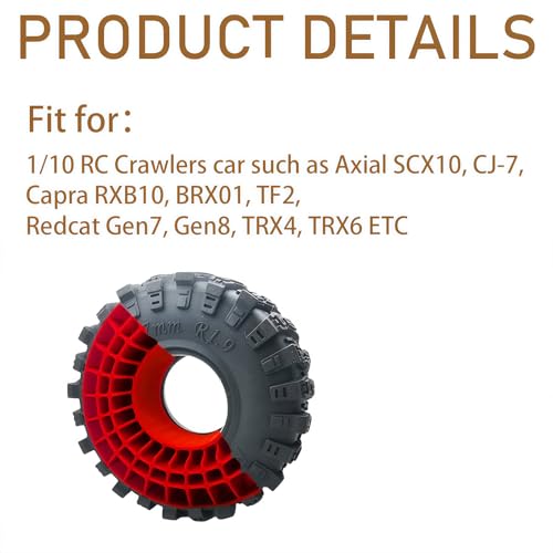 1.9'' Silicone Rubber Tire Inserts Fit for 118-122mm 1.9" Wheel Tires Waterproof Inserts for 1/10 RC Crawler Car (Red)