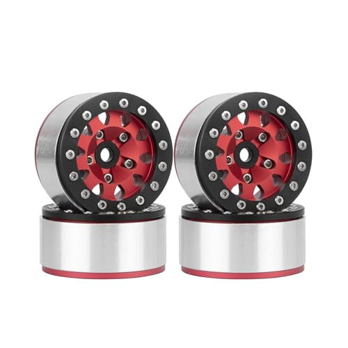 4PCS 1.55 Inch Aluminum Alloy Metal Beadlock Wheel Rim Hubs Replacement Accessory for AX90069 D90 TF2 CC01 Tamiya 1/10 RC Crawler Car Upgrade Parts(10Holes-Black Red) - color: 10holes-black Red