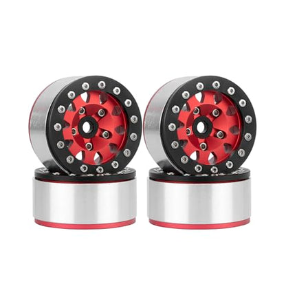 4PCS 1.55 Inch Aluminum Alloy Metal Beadlock Wheel Rim Hubs Replacement Accessory for AX90069 D90 TF2 CC01 Tamiya 1/10 RC Crawler Car Upgrade Parts(10Holes-Black Red) - color: 10holes-black Red