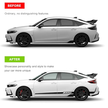 2 PCS Car Side Skirt Decals, 88.58"×4.52" PVC Racing Sports Stickers Waterproof Body Decoration, Personalized Long Stripes Sticker Creative Side Door Decals for Car Truck SUV (Black)