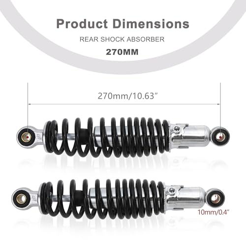 Minho Dual Rear Shock Absorbers with Adjustable Spring Preload in Heavy Iron Material Compatible with Chinese GY6 4-Stroke Engine Taotao ATV Go Kart,Black Color,270MM Length - size: 270mm
